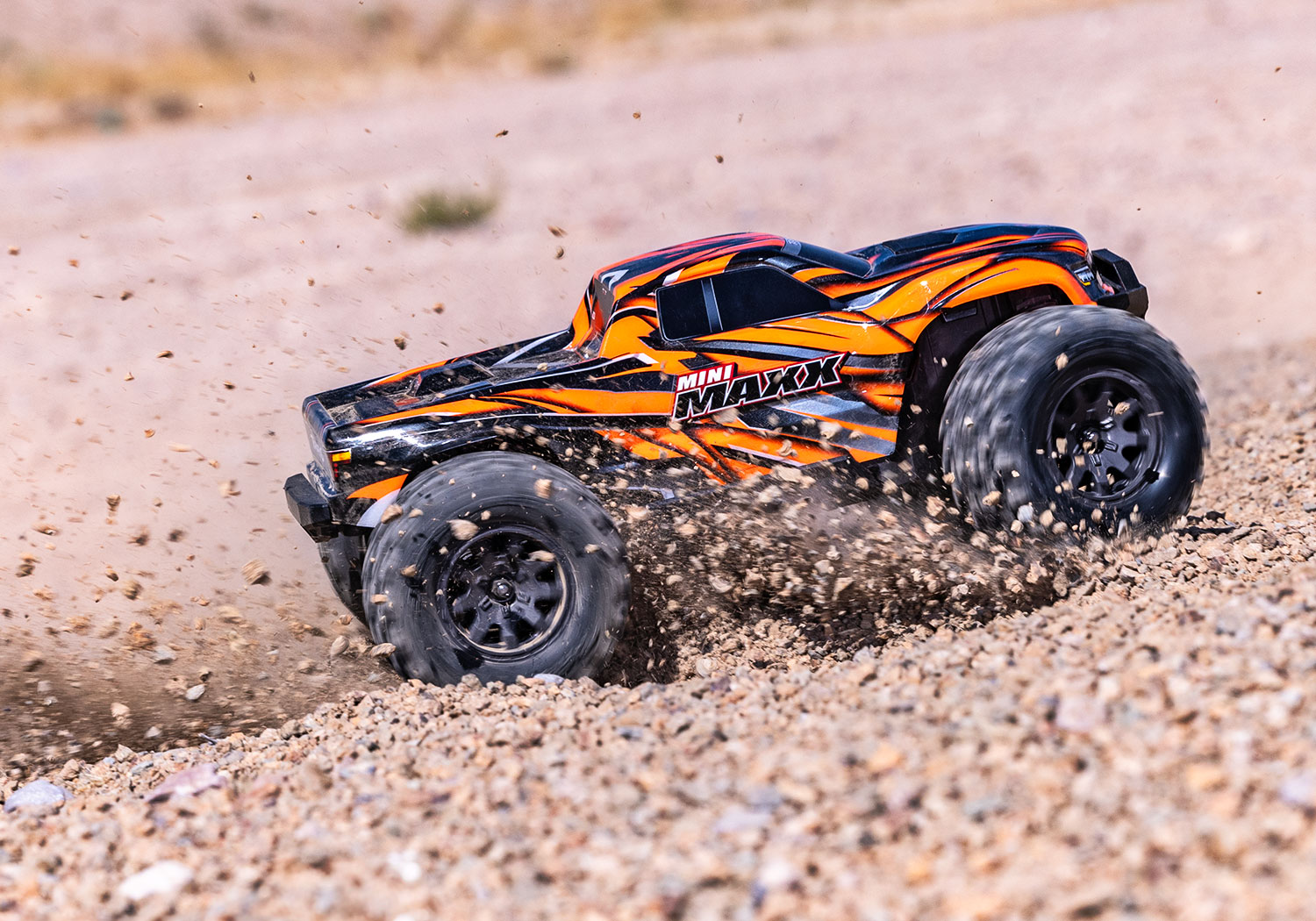 An action shot of the Mini Maxx BL-2S Ready to Run (Green) (TRA107154-1-GRN).