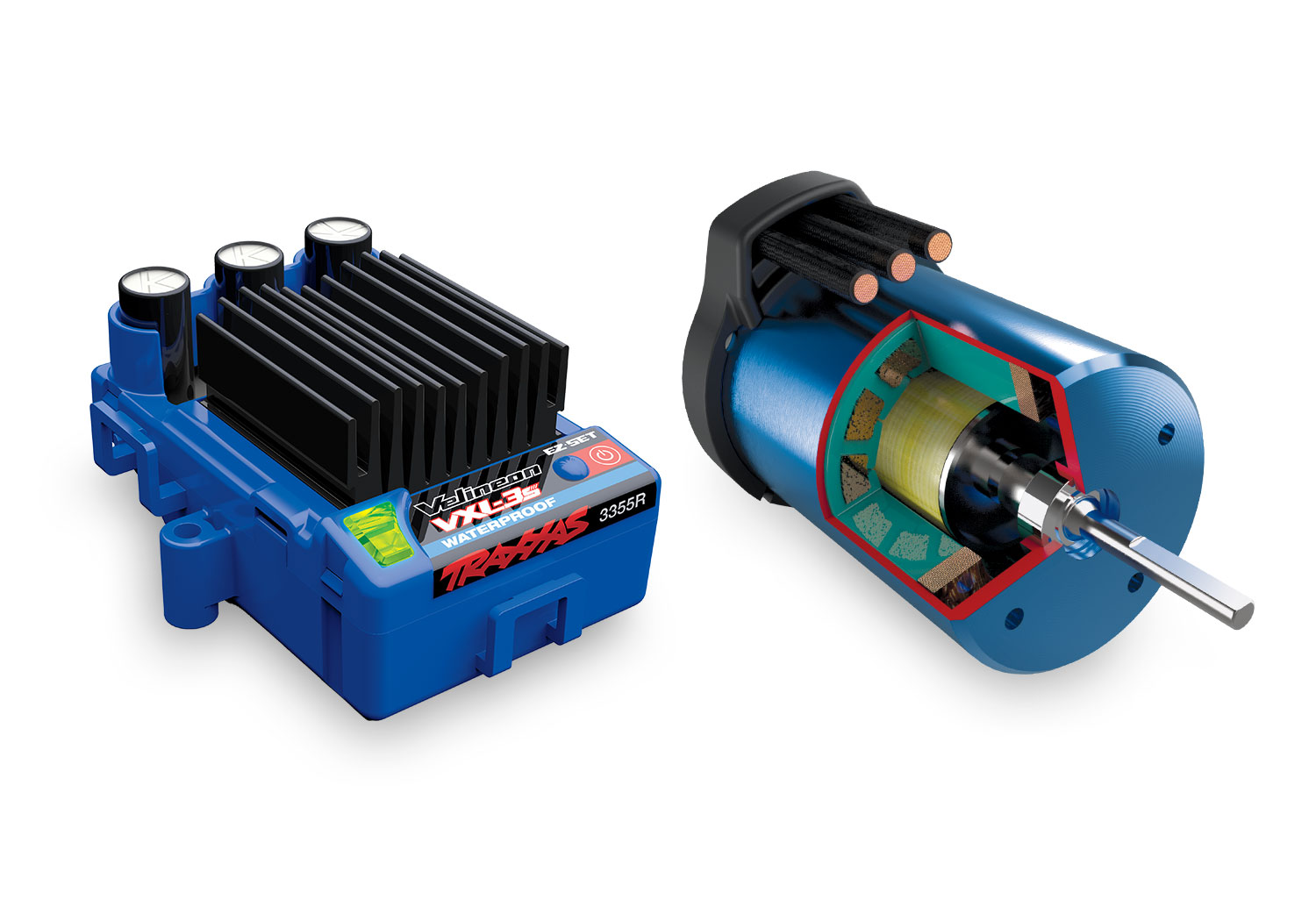 A detail shot of the Mini XRT Ready to Run with Battery and Charger (Blue) (TRA108076-1-BLUE).