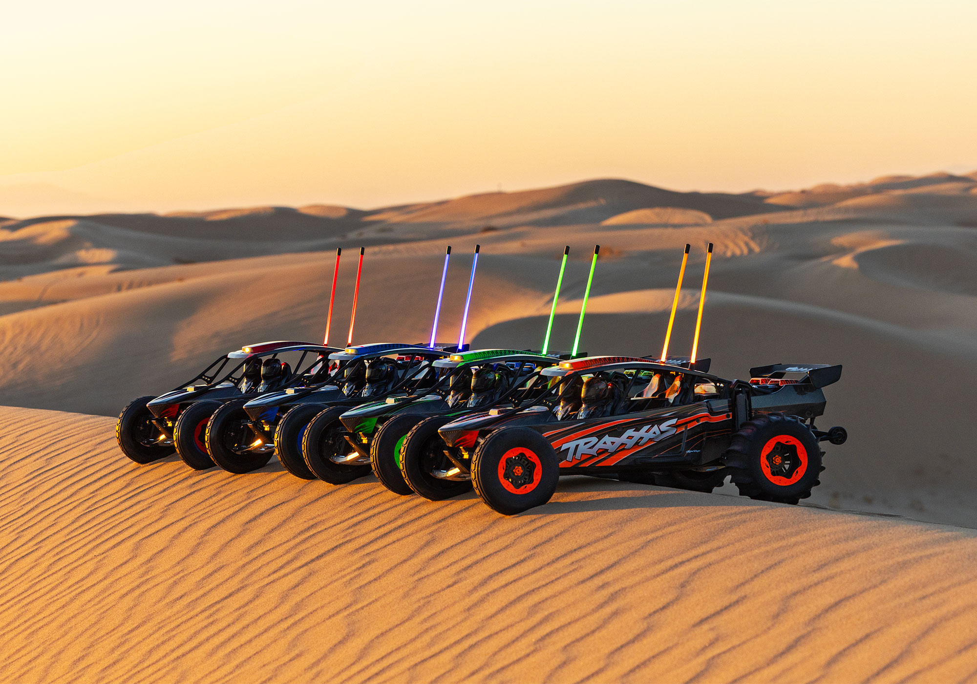 An action shot of the Funco Motorsports Pro Scale Sand Car Ready to Run (Orange) (TRA109076-4-ORNG).