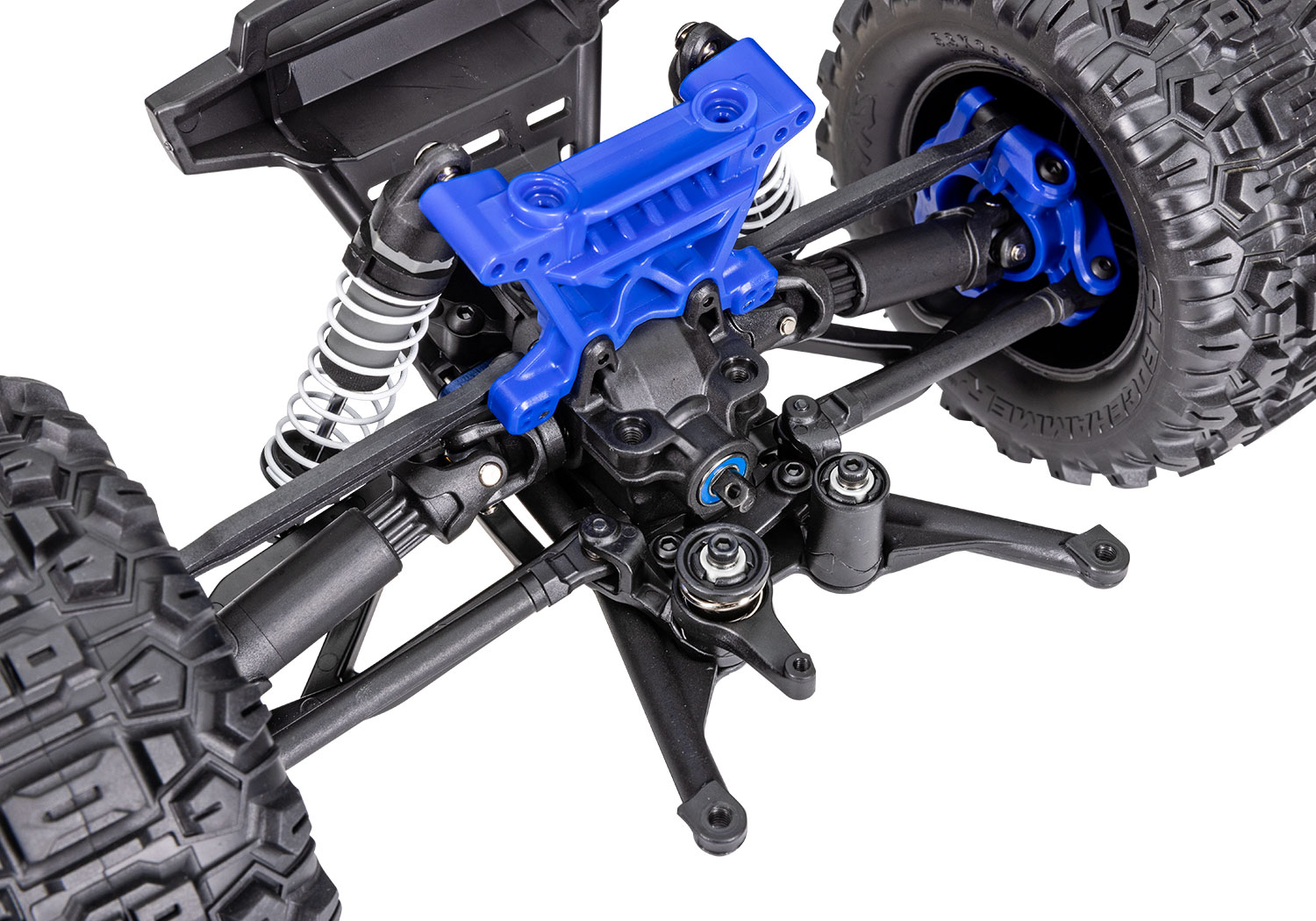 A detail shot of the 1/10 Stampede 4x4 BL-2S Ready to Run (Blue) (TRA67154-4-BLUE).
