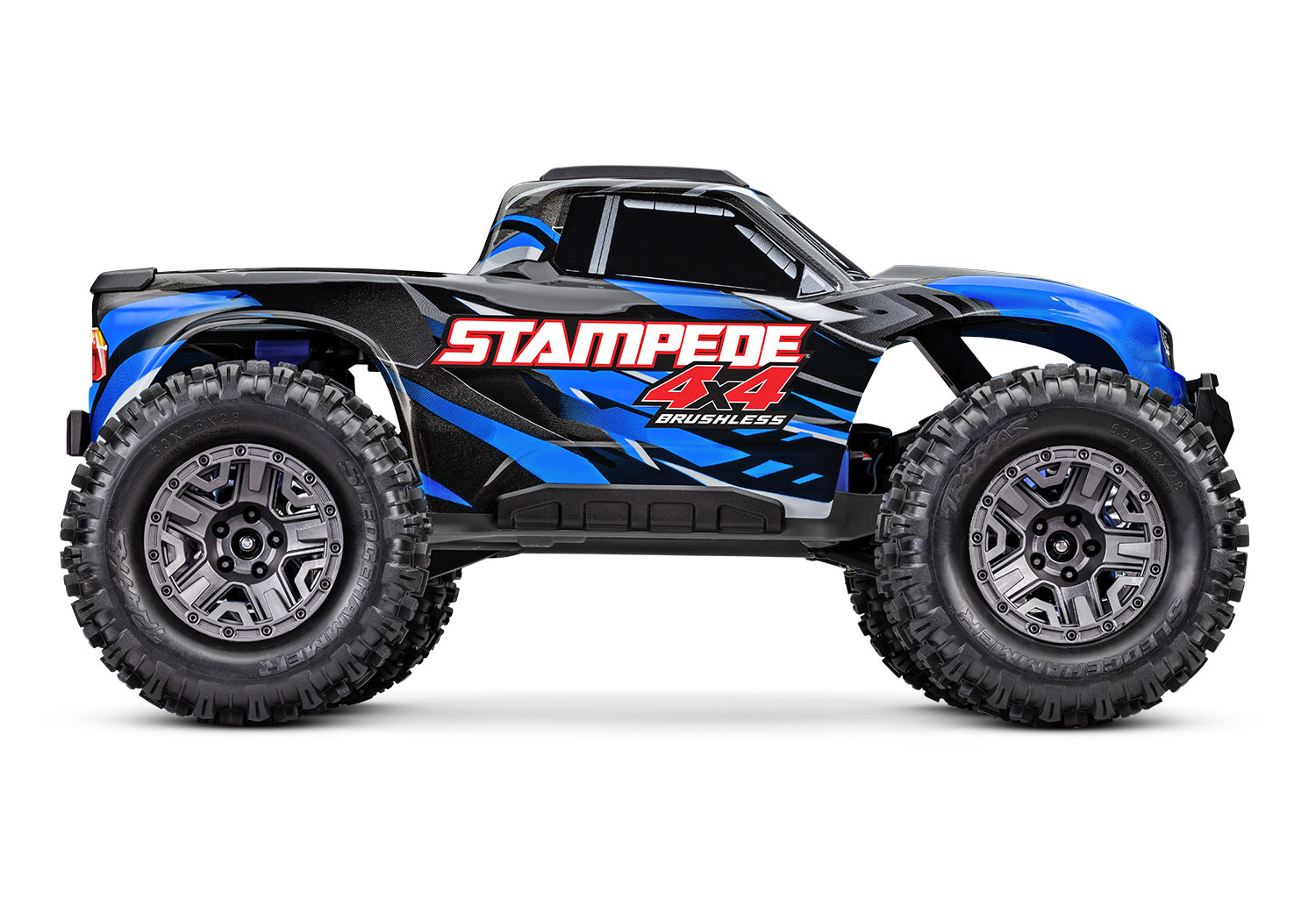 A studio shot of the 1/10 Stampede 4x4 BL-2S Ready to Run (Blue) (TRA67154-4-BLUE).