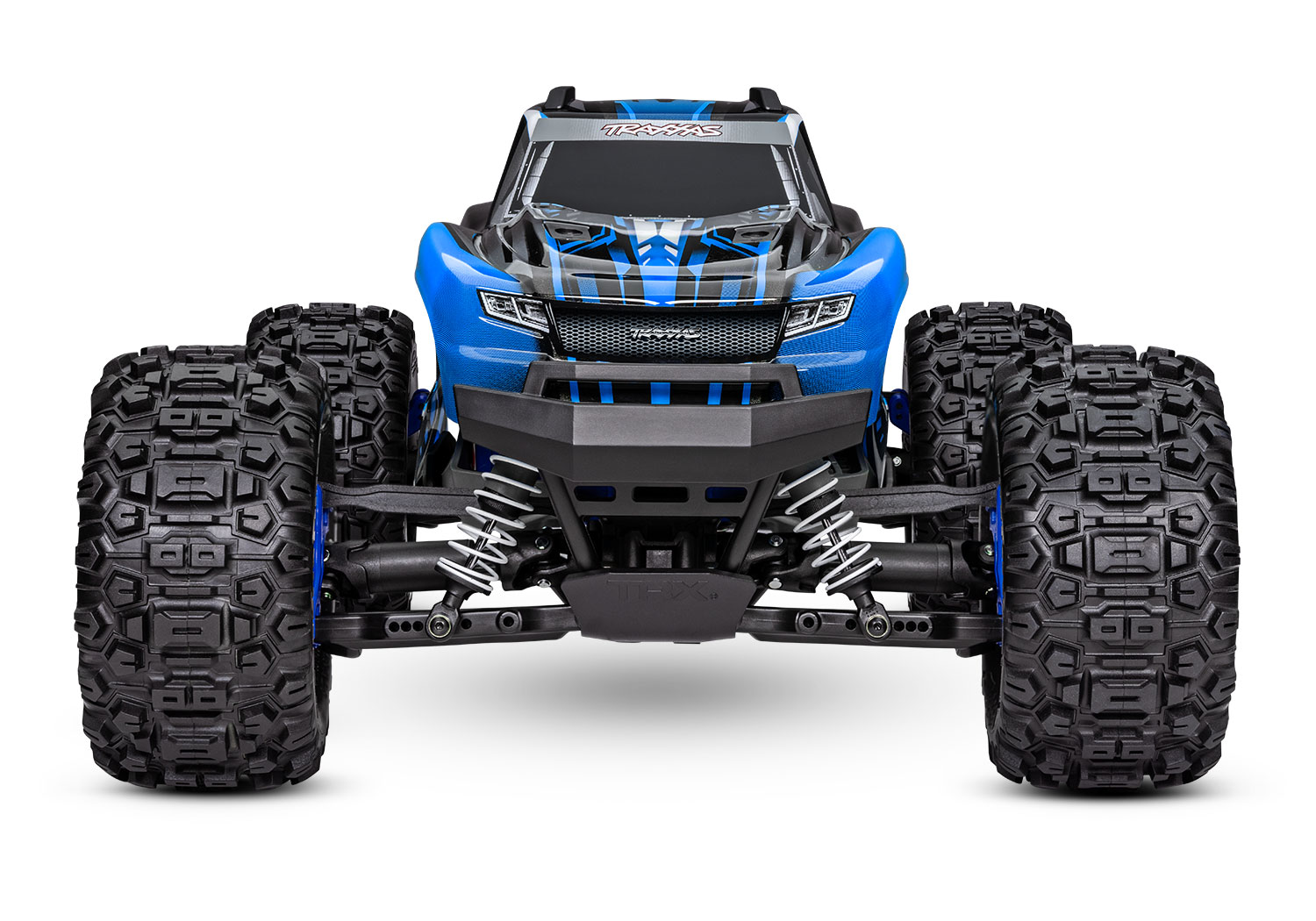 A studio shot of the 1/10 Stampede 4x4 BL-2S Ready to Run (Blue) (TRA67154-4-BLUE).