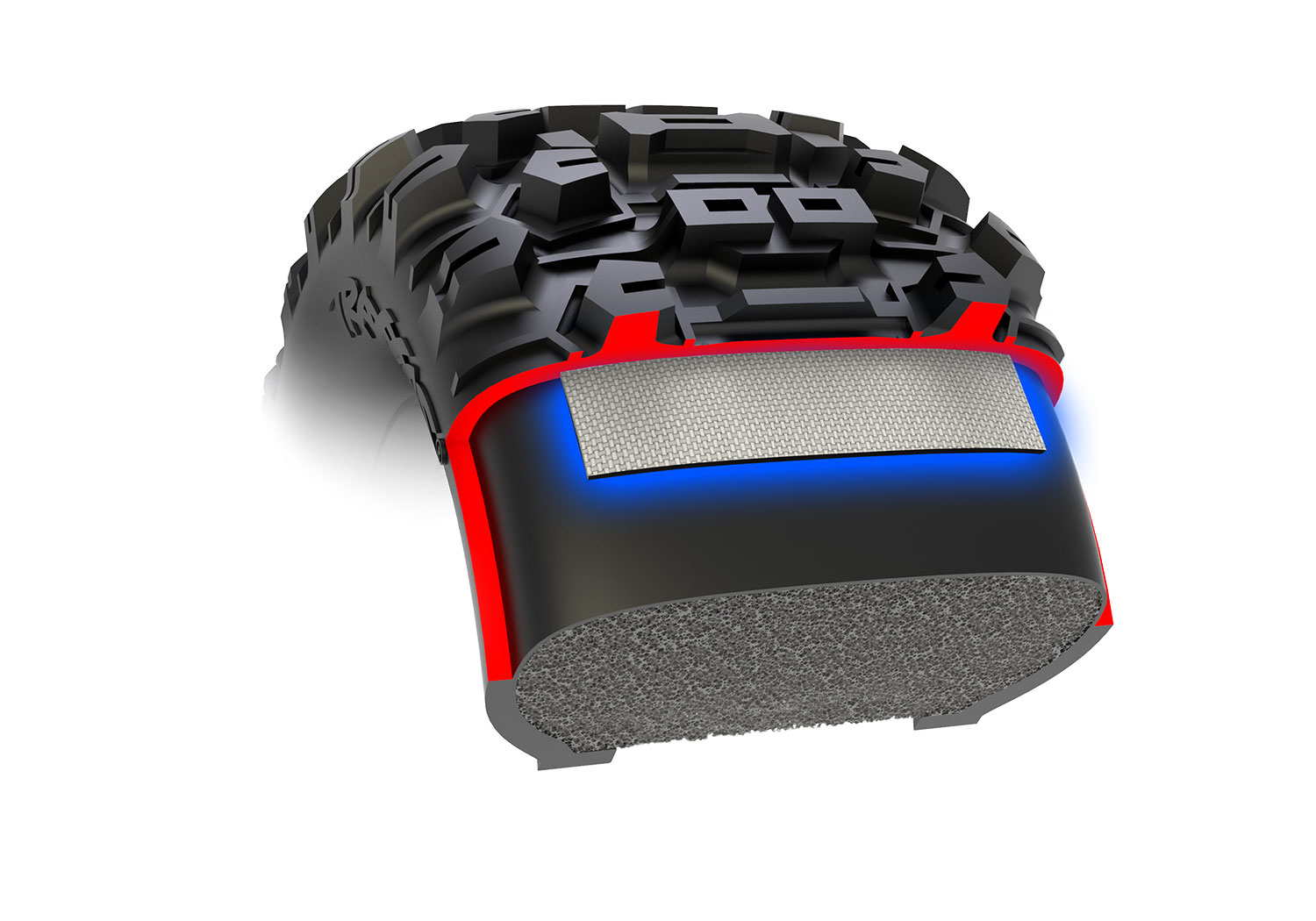 A detail shot of the X-Maxx 8S with Belted Sledgehammer Tires (Blue) (TRA77096-4-BLUE).