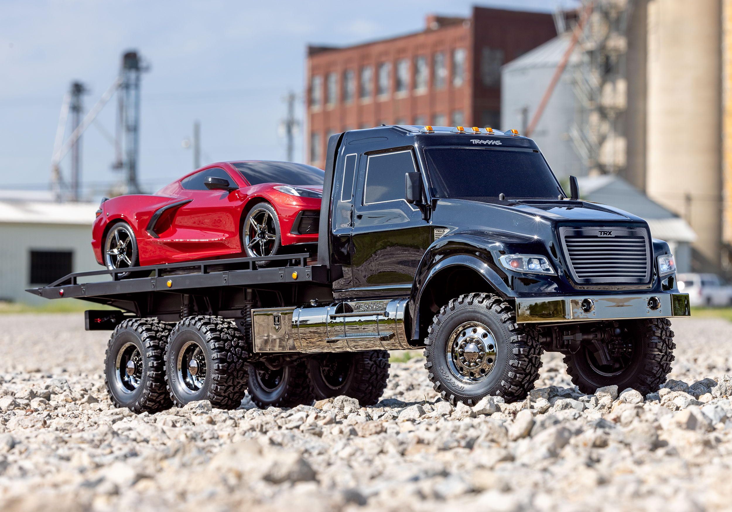 An action shot of the 1/10 TRX-6 Ultimate Hauler Ready to Run (Black) (TRA88086-84-BLK).