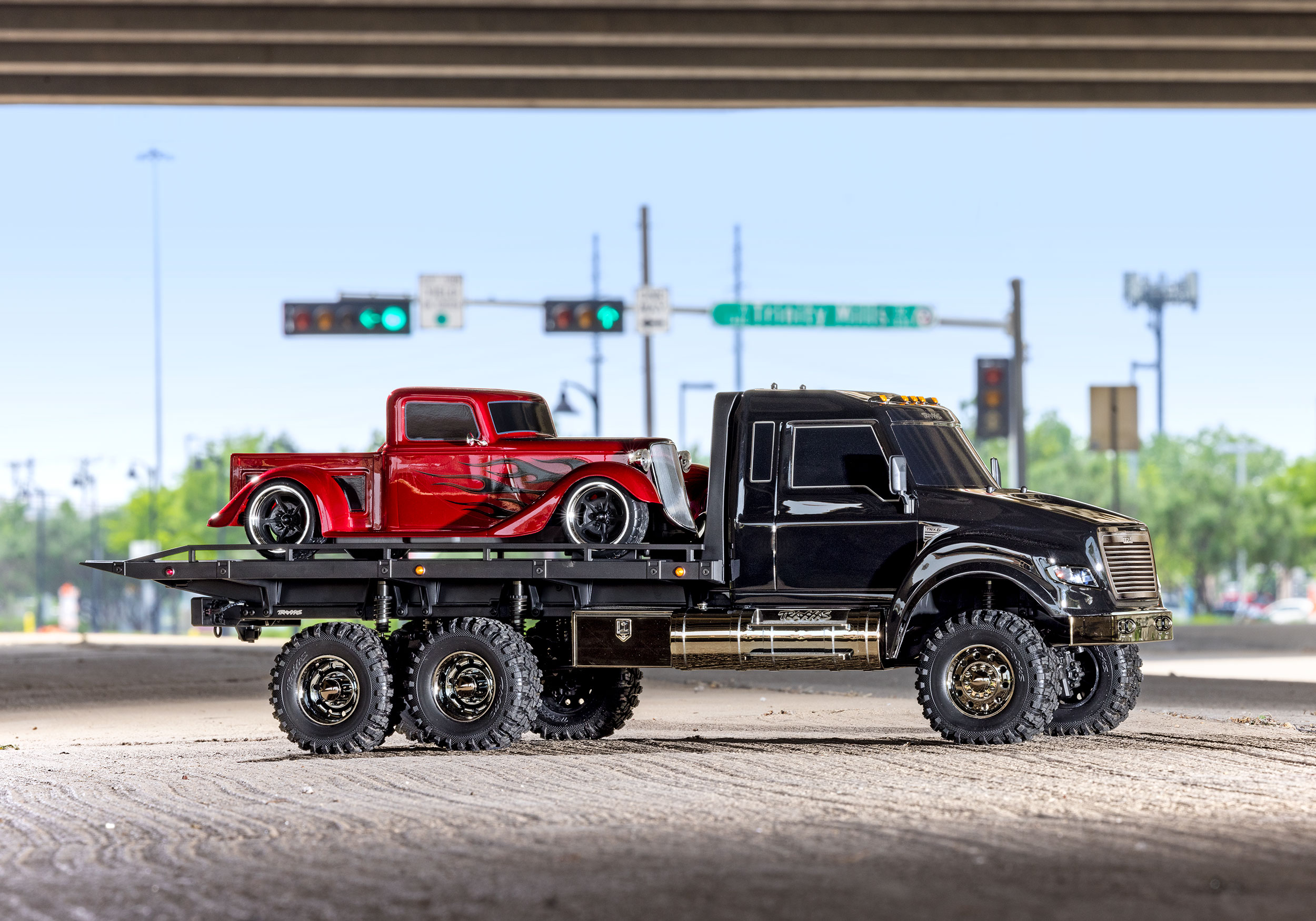 An action shot of the 1/10 TRX-6 Ultimate Hauler Ready to Run (Black) (TRA88086-84-BLK).