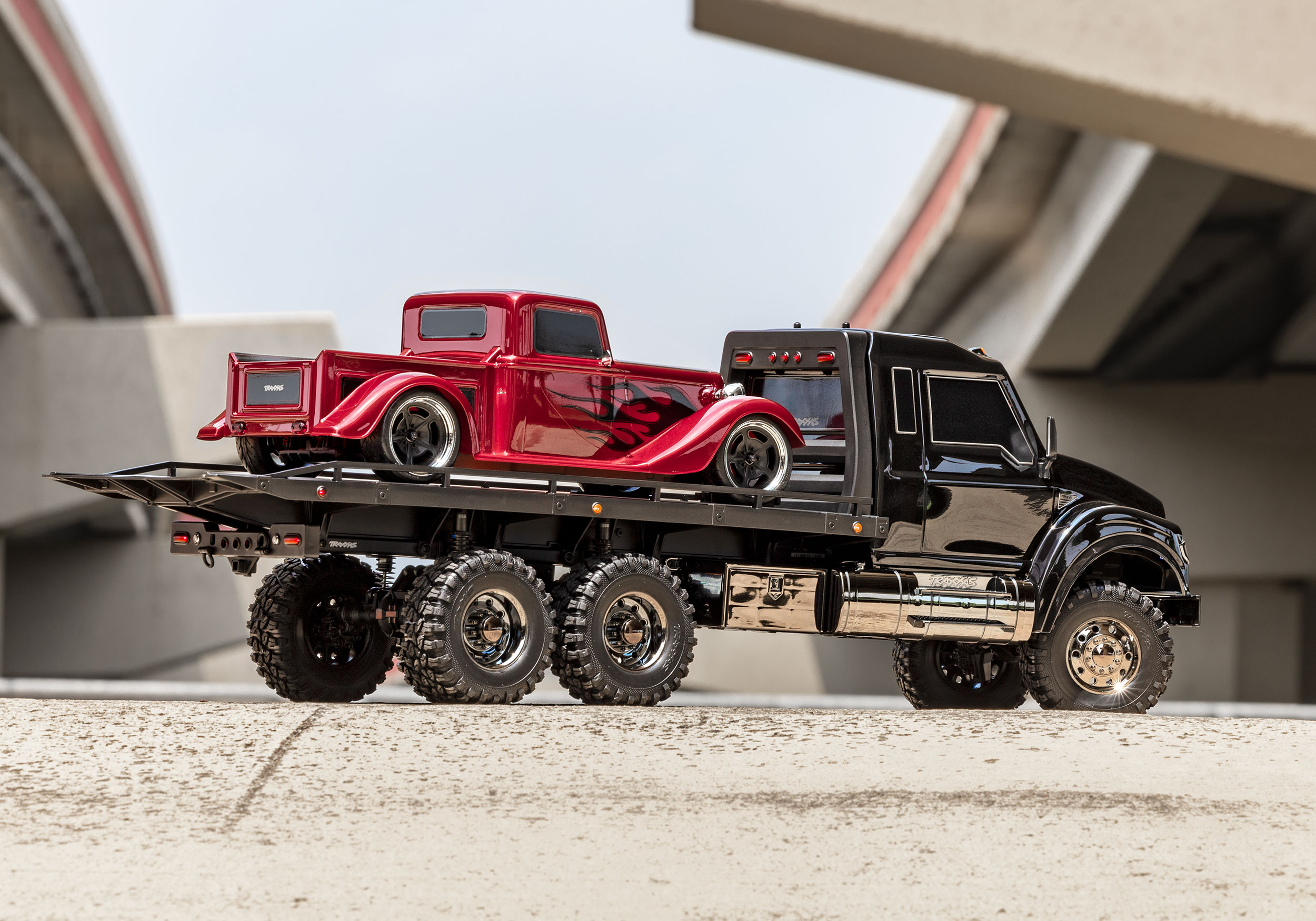 An action shot of the 1/10 TRX-6 Ultimate Hauler Ready to Run (Black) (TRA88086-84-BLK).