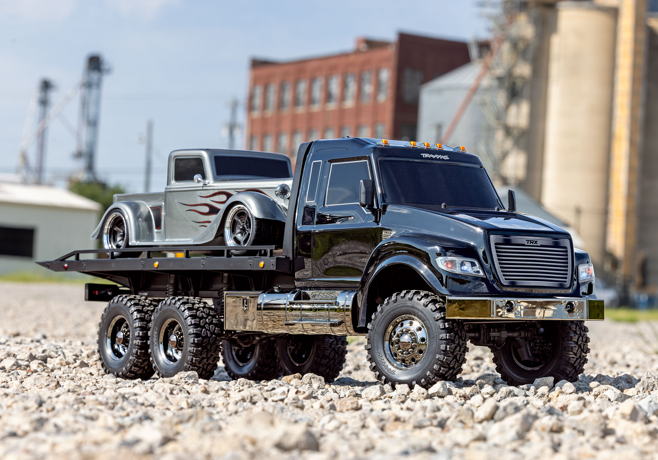 An action shot of the 1/10 TRX-6 Ultimate Hauler Ready to Run (Black) (TRA88086-84-BLK).