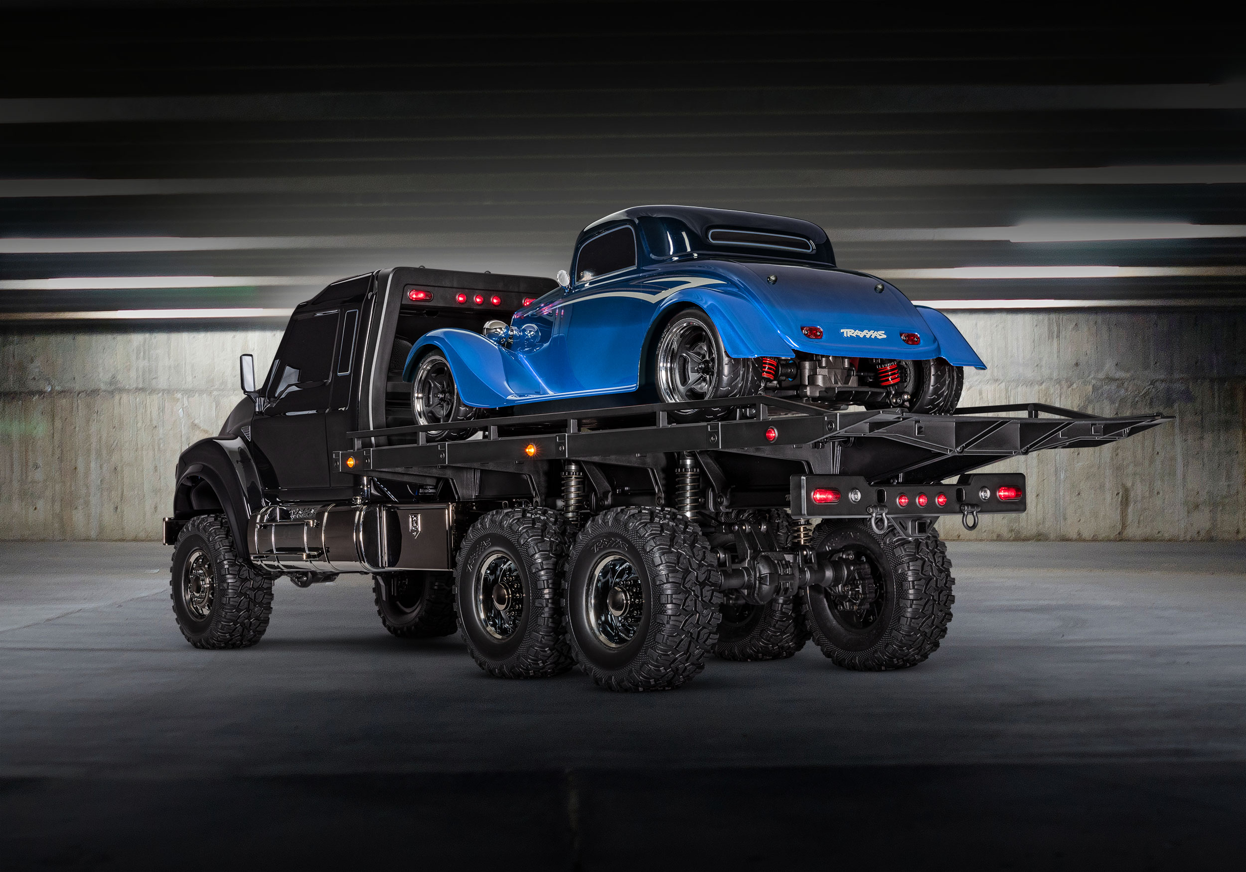 An action shot of the 1/10 TRX-6 Ultimate Hauler Ready to Run (Black) (TRA88086-84-BLK).
