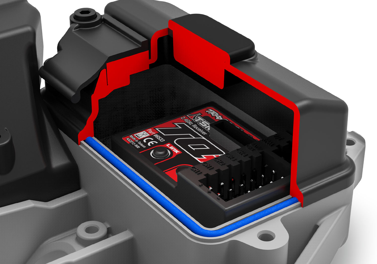 A detail shot of the 1/10 Stampede 4x4 VXL with 540XL Motor Ready to Run (Orange) (TRA90376-4-ORNG).