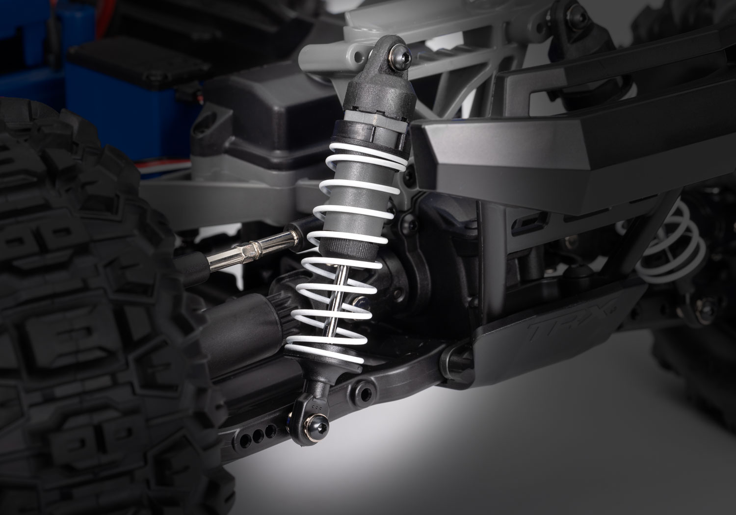 A detail shot of the 1/10 Stampede 4x4 VXL with 540XL Motor Ready to Run (Red) (TRA90376-4-RED).